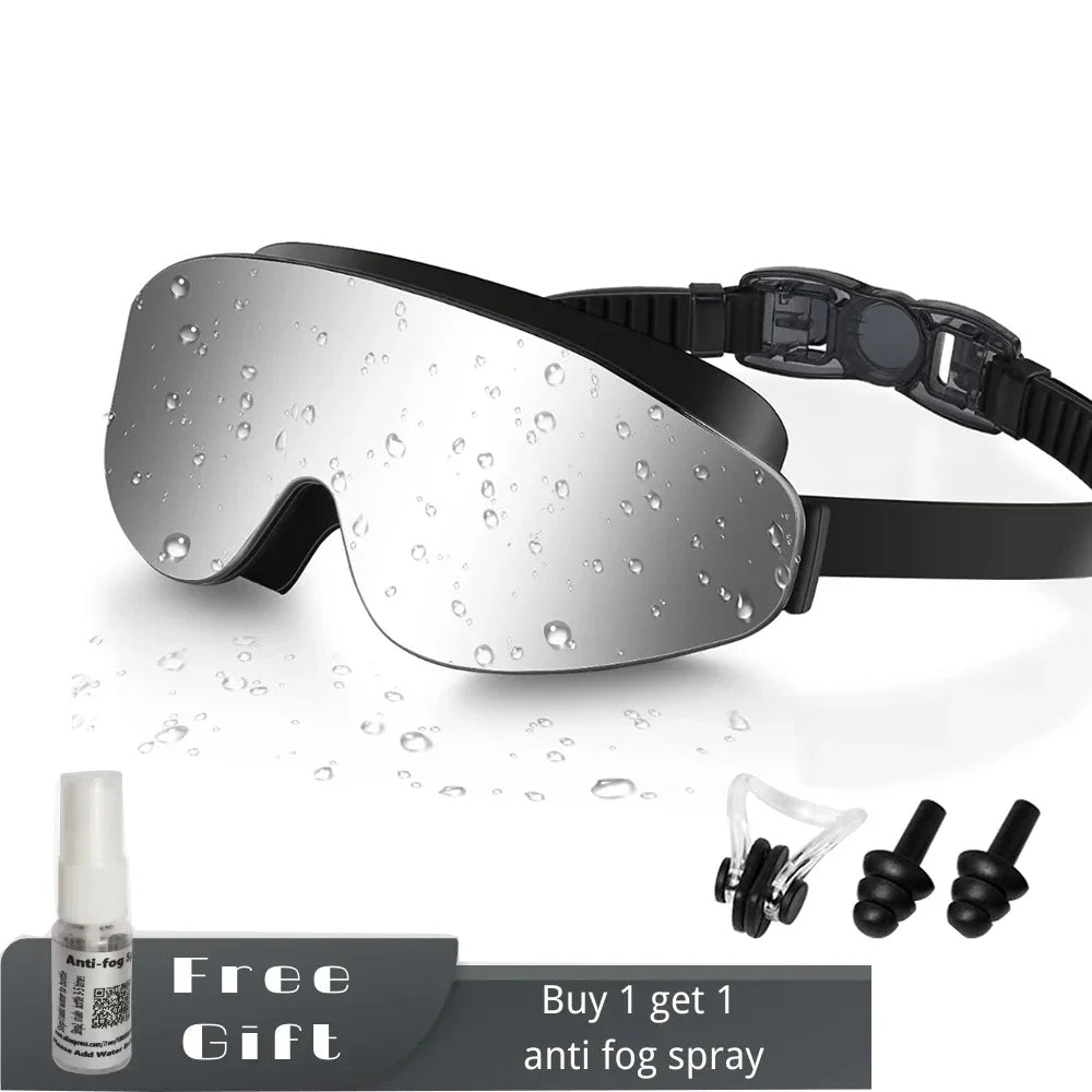 Kids Polarized Swim Goggles for Age 4-16, with antifog Spray,Nose Clip Earplug, Swimming Wide View Anti-Fog No Leaking Glasses