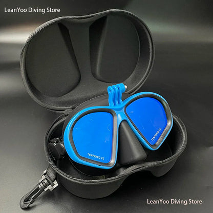 Professional Low Volume Scuba Mask with Camera Holder Mirror Tempered Glass Diving Glasses Pack In Black Zipper Box