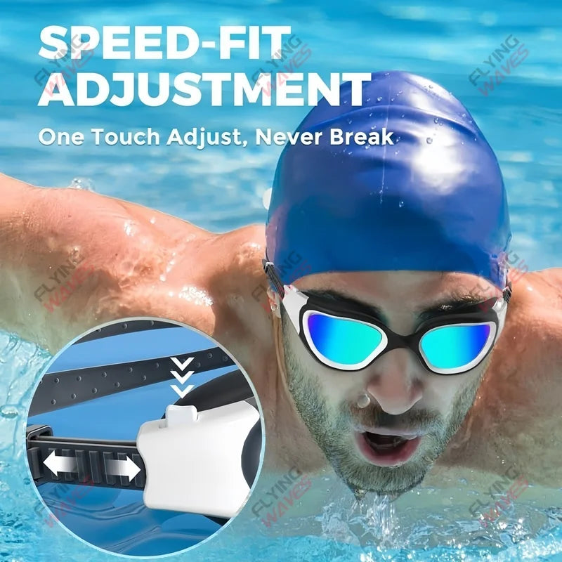 Coated Swimming Goggles for Women Men Anti Fog Anti UV Unisex Adult Quick Adjustable Silicone Swim Diving Goggles