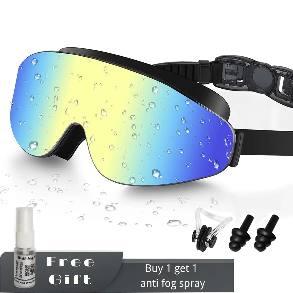 Kids Polarized Swim Goggles for Age 4-16, with antifog Spray,Nose Clip Earplug, Swimming  Wide View Anti-Fog No Leaking Glasses