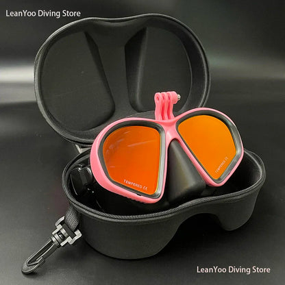 Professional Low Volume Scuba Mask with Camera Holder Mirror Tempered Glass Diving Glasses Pack In Black Zipper Box