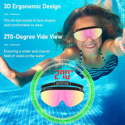 Kids Polarized Swim Goggles for Age 4-16, with antifog Spray,Nose Clip Earplug, Swimming  Wide View Anti-Fog No Leaking Glasses