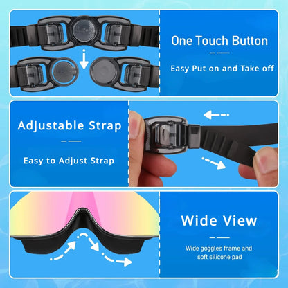Kids Polarized Swim Goggles for Age 4-16, with antifog Spray,Nose Clip Earplug, Swimming  Wide View Anti-Fog No Leaking Glasses
