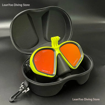 Professional Low Volume Scuba Mask with Camera Holder Mirror Tempered Glass Diving Glasses Pack In Black Zipper Box