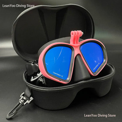 Professional Low Volume Scuba Mask with Camera Holder Mirror Tempered Glass Diving Glasses Pack In Black Zipper Box
