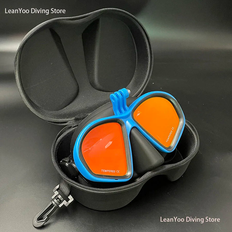 Professional Low Volume Scuba Mask with Camera Holder Mirror Tempered Glass Diving Glasses Pack In Black Zipper Box